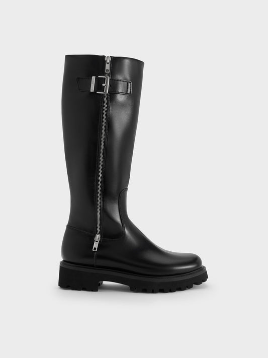 CHARLES & KEITH Everyday / Lyndon Buckled Knee-High Boots - Black