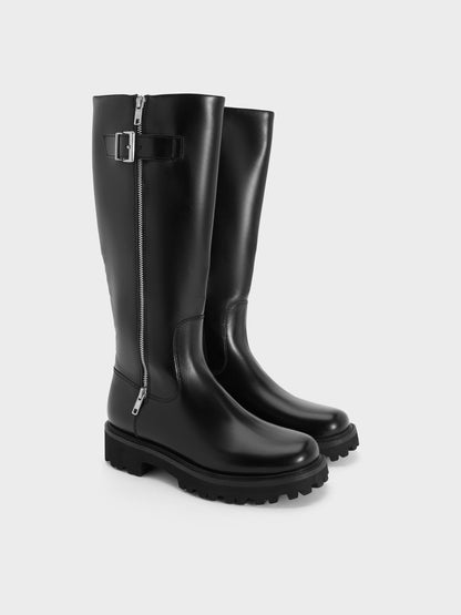 CHARLES & KEITH Everyday / Lyndon Buckled Knee-High Boots - Black