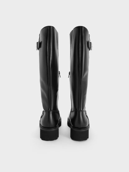 CHARLES & KEITH Everyday / Lyndon Buckled Knee-High Boots - Black