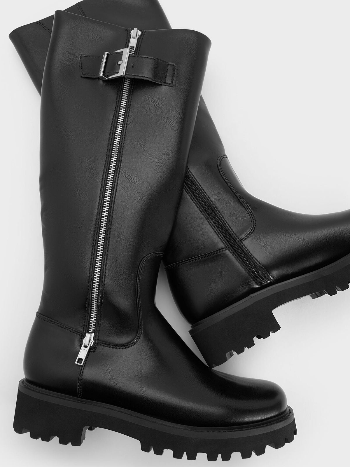 CHARLES & KEITH Everyday / Lyndon Buckled Knee-High Boots - Black