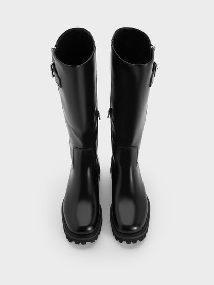 CHARLES & KEITH Everyday / Lyndon Buckled Knee-High Boots - Black
