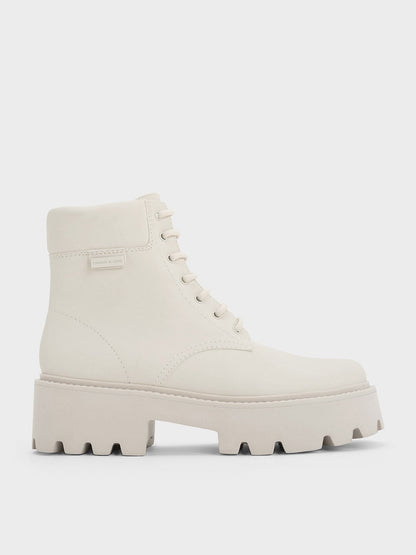 CHARLES & KEITH New / Ripley Ridged-Sole Ankle Boots - Chalk