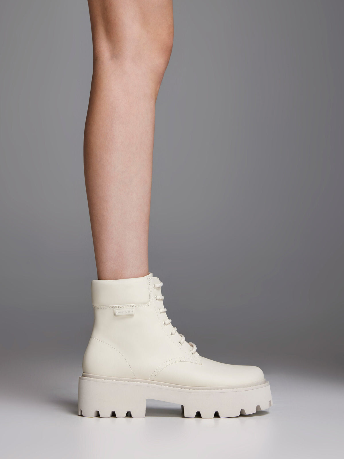 CHARLES & KEITH New / Ripley Ridged-Sole Ankle Boots - Chalk