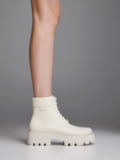 CHARLES & KEITH New / Ripley Ridged-Sole Ankle Boots - Chalk
