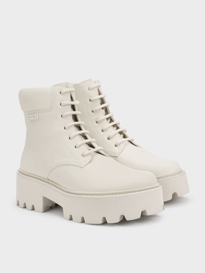 CHARLES & KEITH New / Ripley Ridged-Sole Ankle Boots - Chalk
