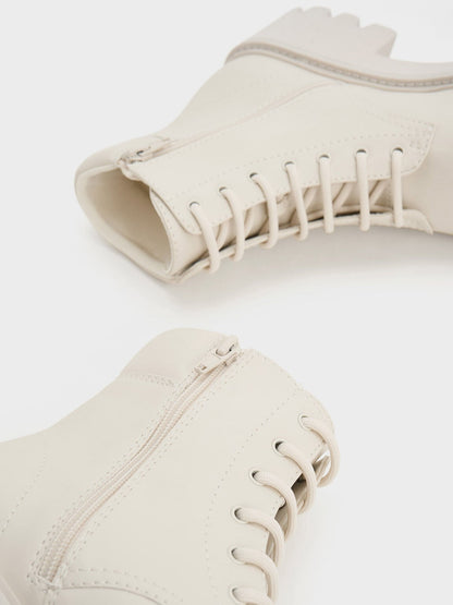 CHARLES & KEITH New / Ripley Ridged-Sole Ankle Boots - Chalk