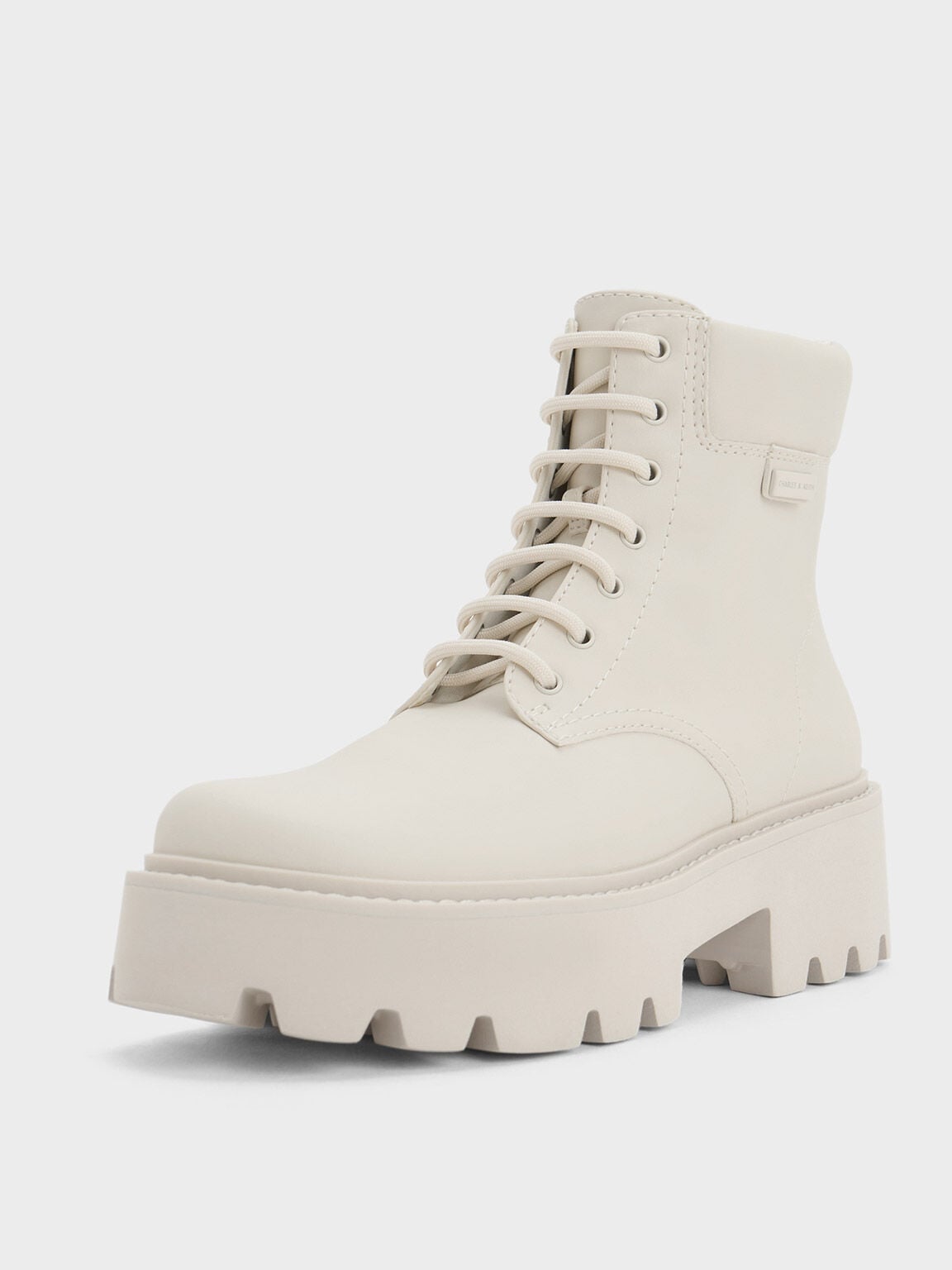 CHARLES & KEITH New / Ripley Ridged-Sole Ankle Boots - Chalk