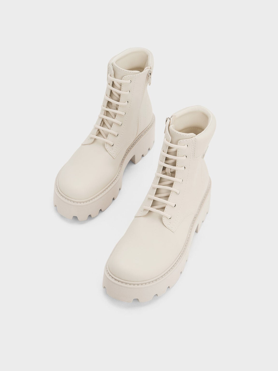 CHARLES & KEITH New / Ripley Ridged-Sole Ankle Boots - Chalk