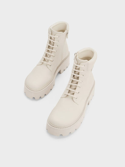 CHARLES & KEITH New / Ripley Ridged-Sole Ankle Boots - Chalk