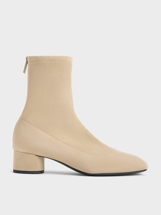 CHARLES & KEITH Best Price / Faux Suede Stitch-Trim Heeled Ankle Boots - Sand