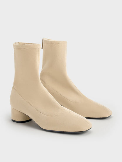 CHARLES & KEITH Best Price / Faux Suede Stitch-Trim Heeled Ankle Boots - Sand