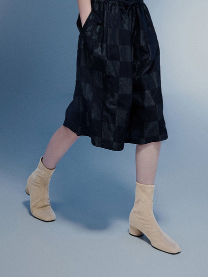 CHARLES & KEITH Best Price / Faux Suede Stitch-Trim Heeled Ankle Boots - Sand