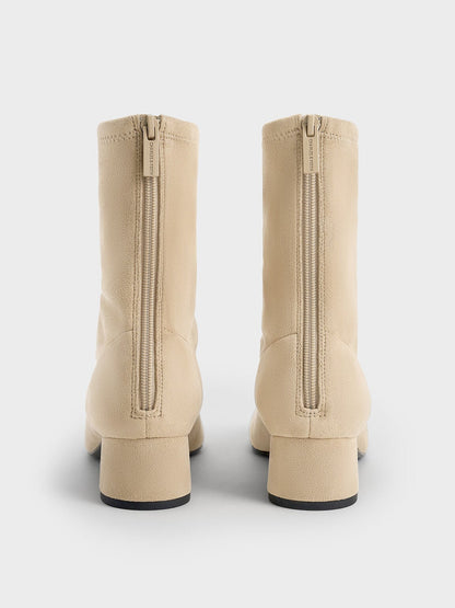 CHARLES & KEITH Best Price / Faux Suede Stitch-Trim Heeled Ankle Boots - Sand