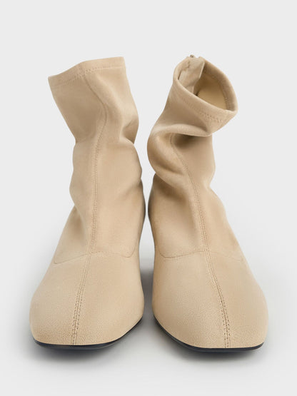 CHARLES & KEITH Best Price / Faux Suede Stitch-Trim Heeled Ankle Boots - Sand