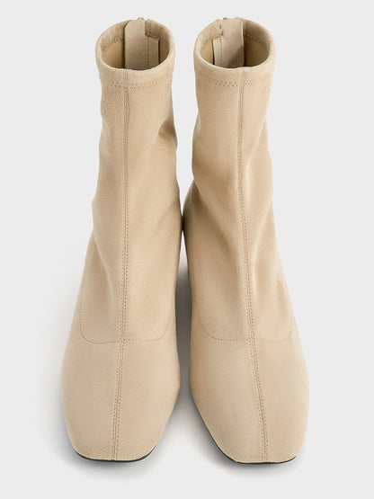 CHARLES & KEITH Best Price / Faux Suede Stitch-Trim Heeled Ankle Boots - Sand