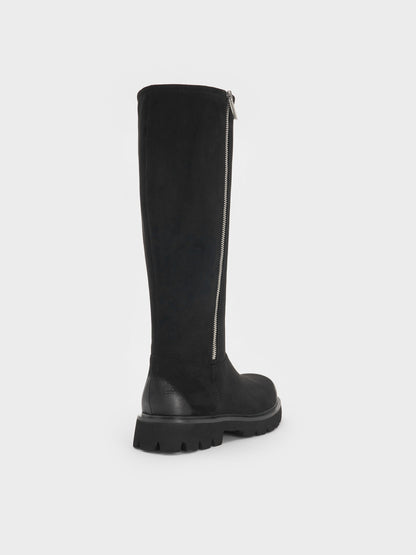 CHARLES & KEITH Top Pick / Rosamond Faux Suede Knee-High Boots - Black Textured