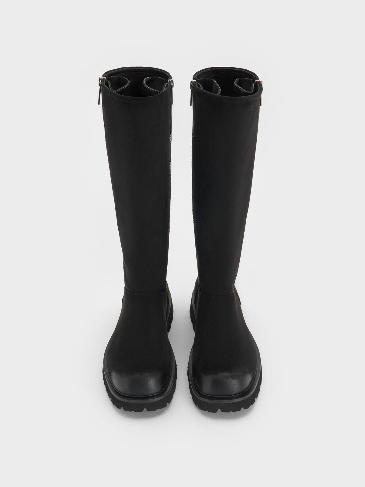 CHARLES & KEITH Top Pick / Rosamond Faux Suede Knee-High Boots - Black Textured