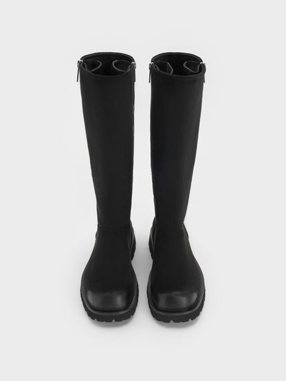 CHARLES & KEITH Top Pick / Rosamond Faux Suede Knee-High Boots - Black Textured