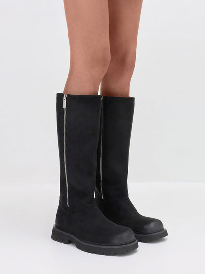 CHARLES & KEITH Top Pick / Rosamond Faux Suede Knee-High Boots - Black Textured