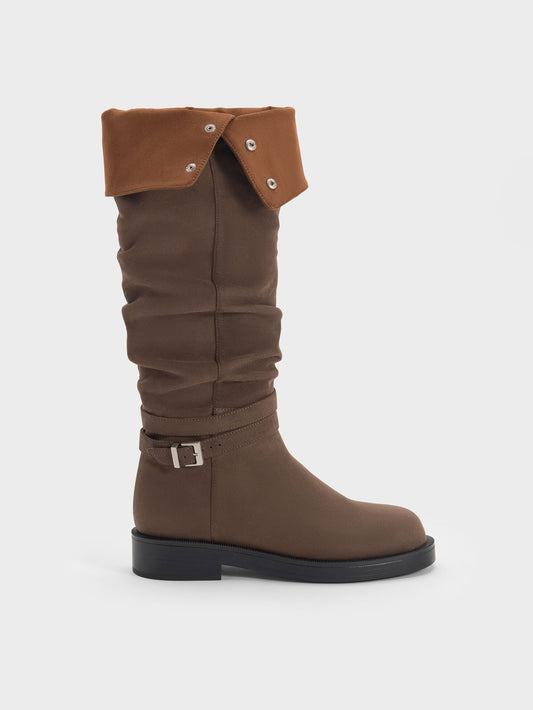 CHARLES & KEITH Trending / Eilis Faux Suede Thigh-High Boots - Dark Brown Textured