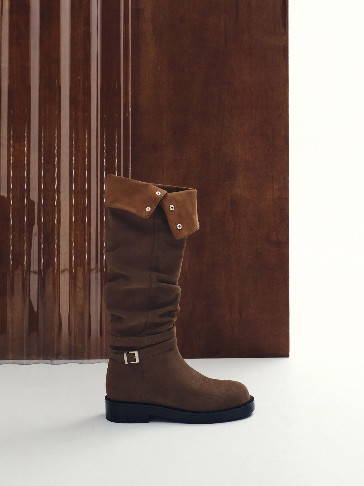 CHARLES & KEITH Trending / Eilis Faux Suede Thigh-High Boots - Dark Brown Textured