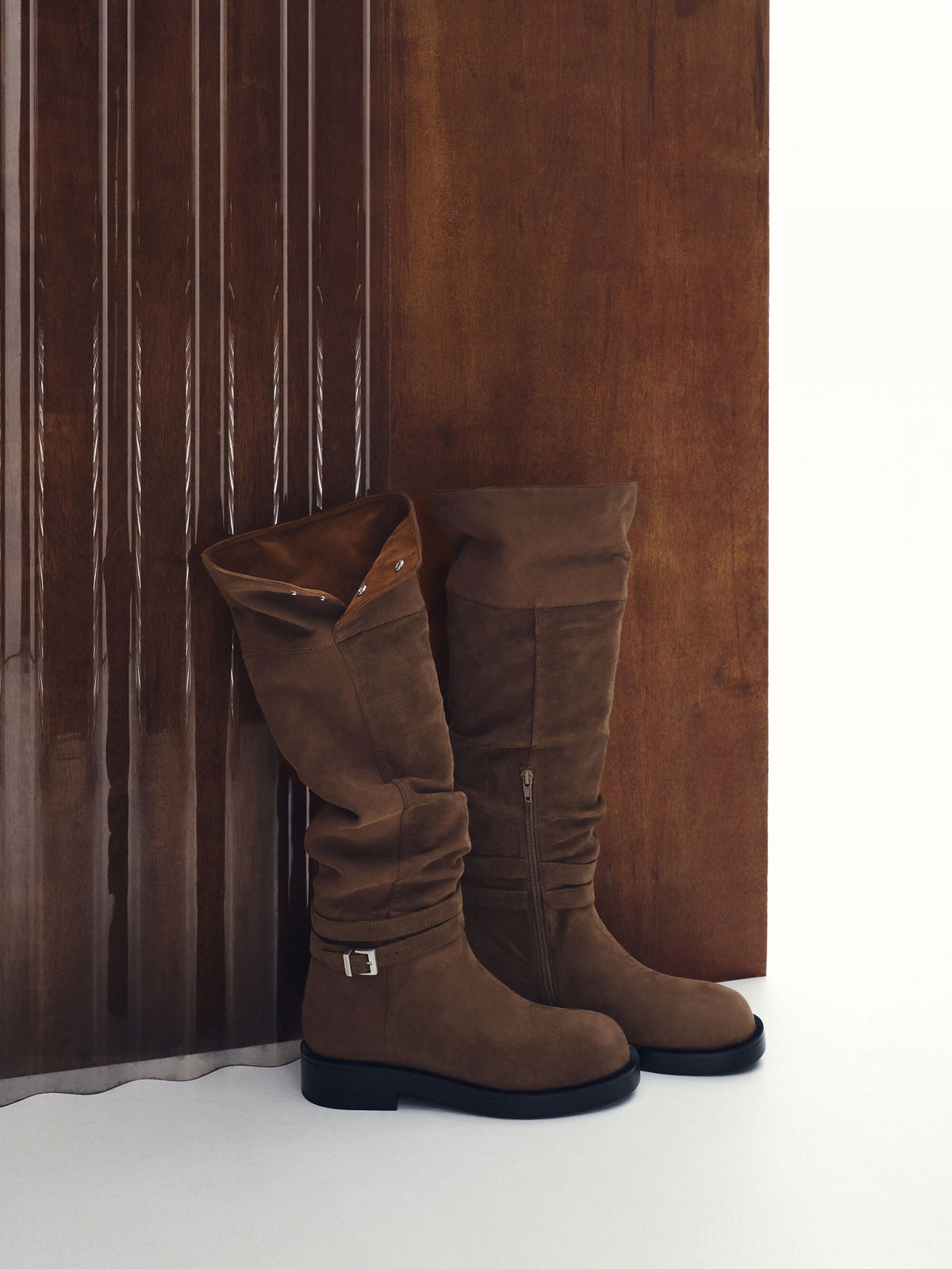 CHARLES & KEITH Trending / Eilis Faux Suede Thigh-High Boots - Dark Brown Textured