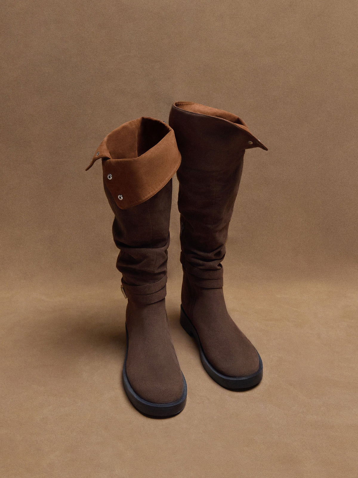 CHARLES & KEITH Trending / Eilis Faux Suede Thigh-High Boots - Dark Brown Textured