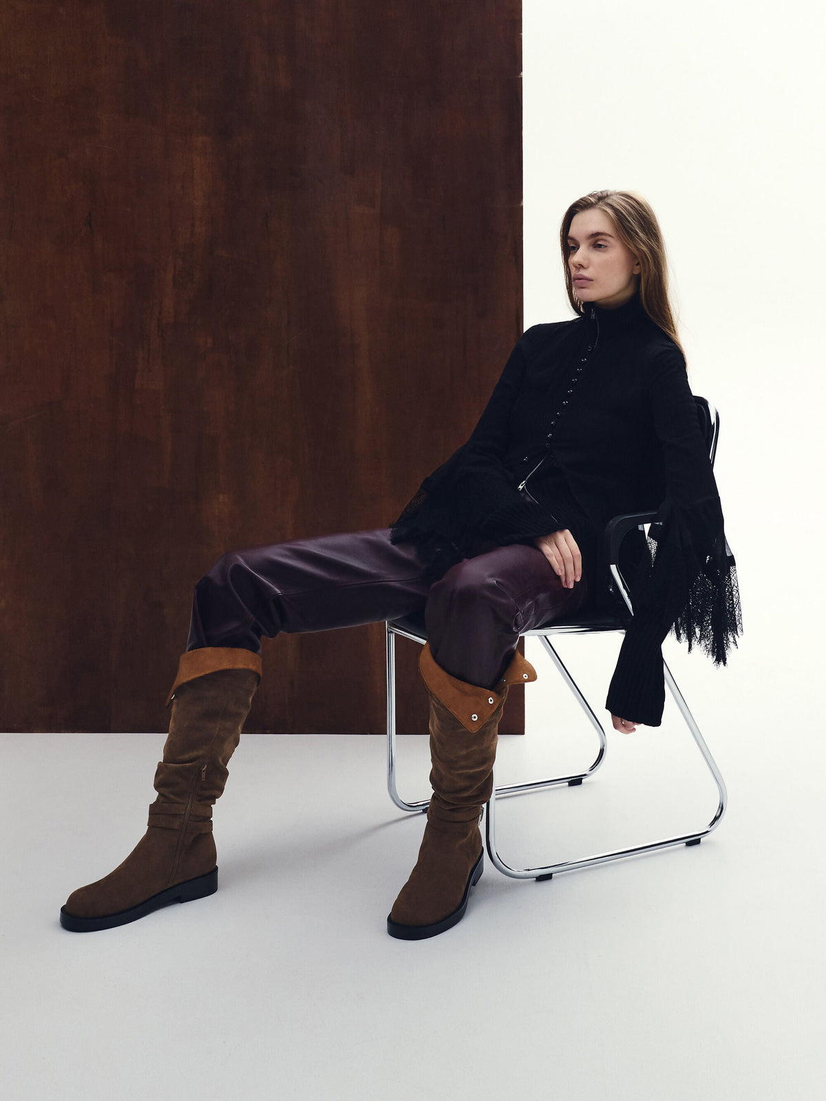 CHARLES & KEITH Trending / Eilis Faux Suede Thigh-High Boots - Dark Brown Textured
