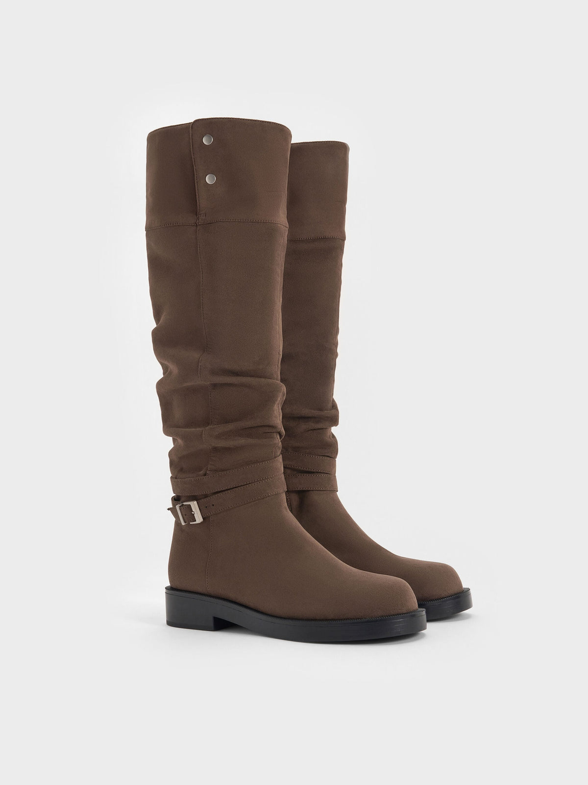 CHARLES & KEITH Trending / Eilis Faux Suede Thigh-High Boots - Dark Brown Textured
