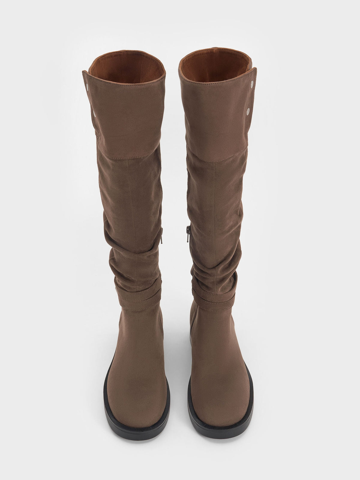 CHARLES & KEITH Trending / Eilis Faux Suede Thigh-High Boots - Dark Brown Textured