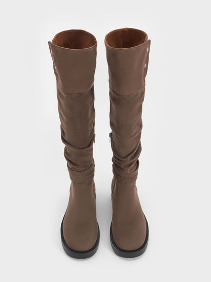 CHARLES & KEITH Trending / Eilis Faux Suede Thigh-High Boots - Dark Brown Textured