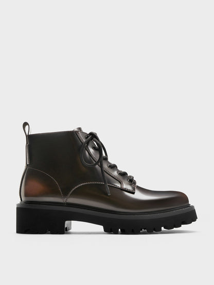 CHARLES & KEITH Sale / Ridged-Sole Side-Zip Combat Boots - Dark Brown