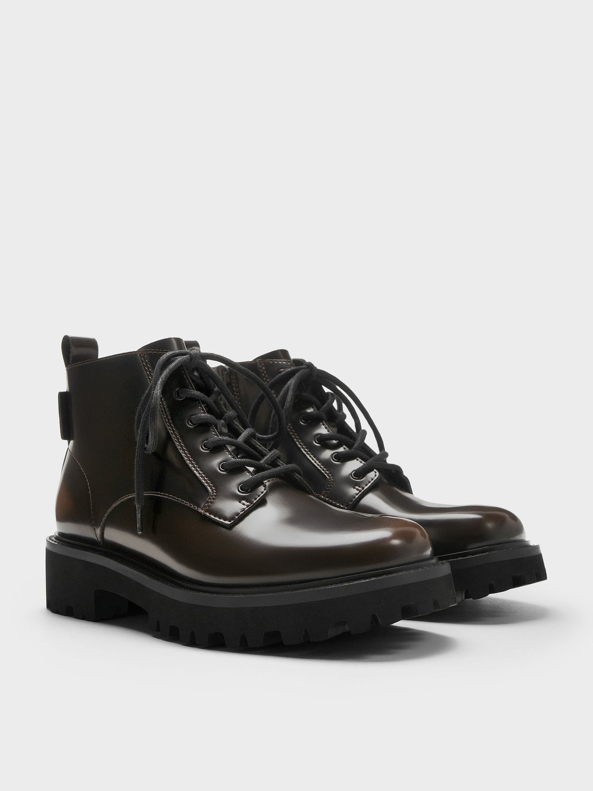CHARLES & KEITH Sale / Ridged-Sole Side-Zip Combat Boots - Dark Brown
