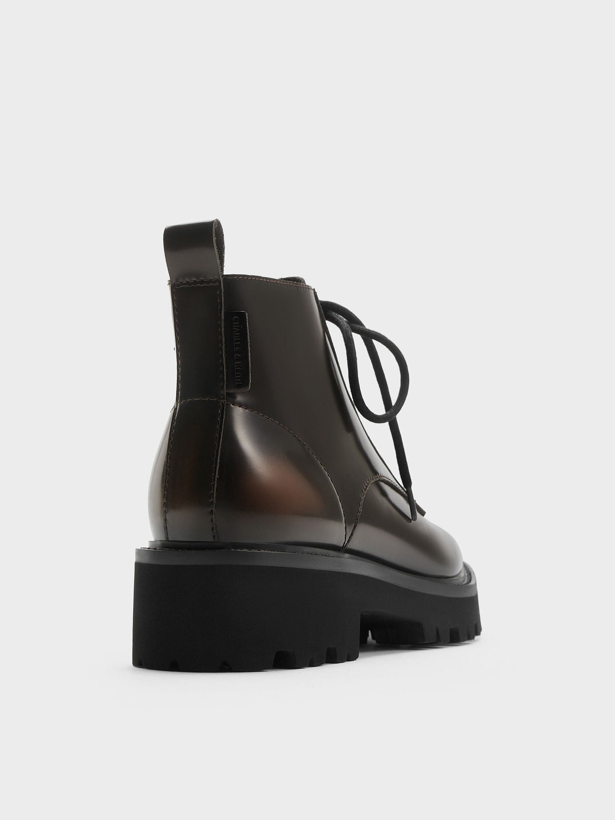 CHARLES & KEITH Sale / Ridged-Sole Side-Zip Combat Boots - Dark Brown