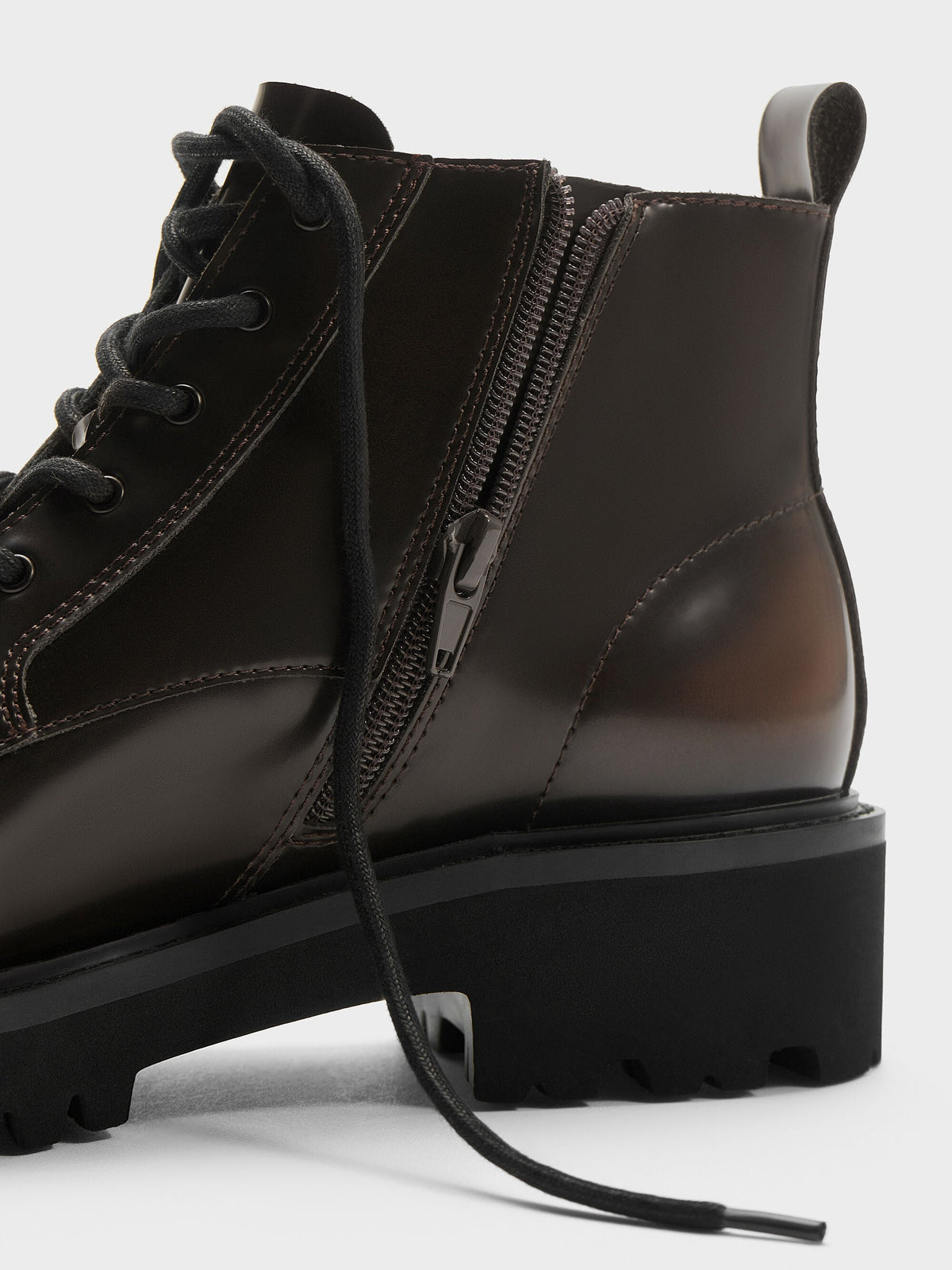 CHARLES & KEITH Sale / Ridged-Sole Side-Zip Combat Boots - Dark Brown