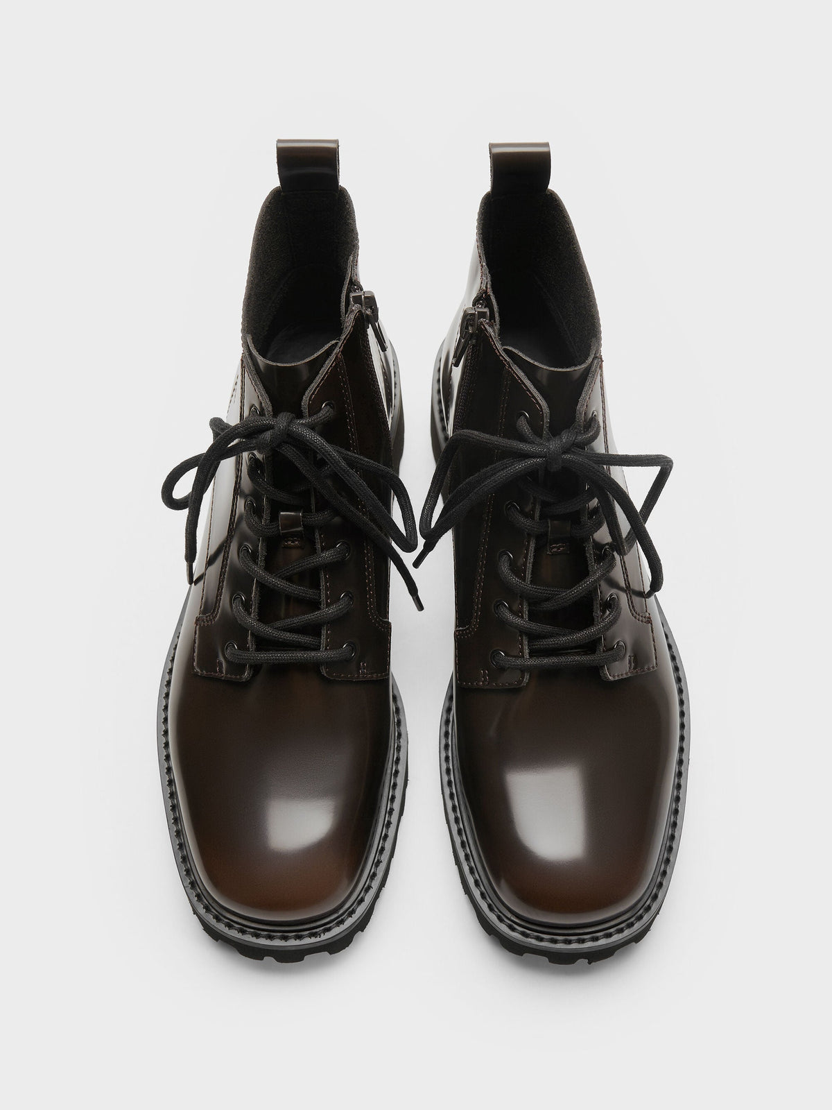 CHARLES & KEITH Sale / Ridged-Sole Side-Zip Combat Boots - Dark Brown