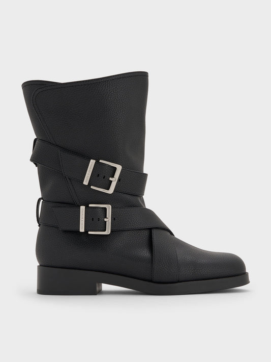 CHARLES & KEITH Discount / Brett Buckle-Strap Calf Boots - Black