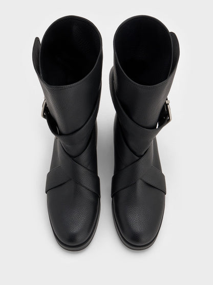 CHARLES & KEITH Discount / Brett Buckle-Strap Calf Boots - Black