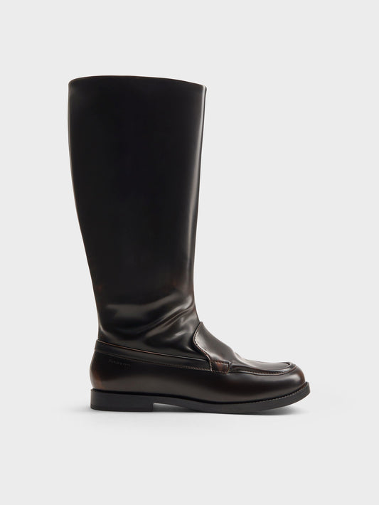 CHARLES & KEITH Everyday / Jagger Knee-High Loafer-Boots - Dark Brown