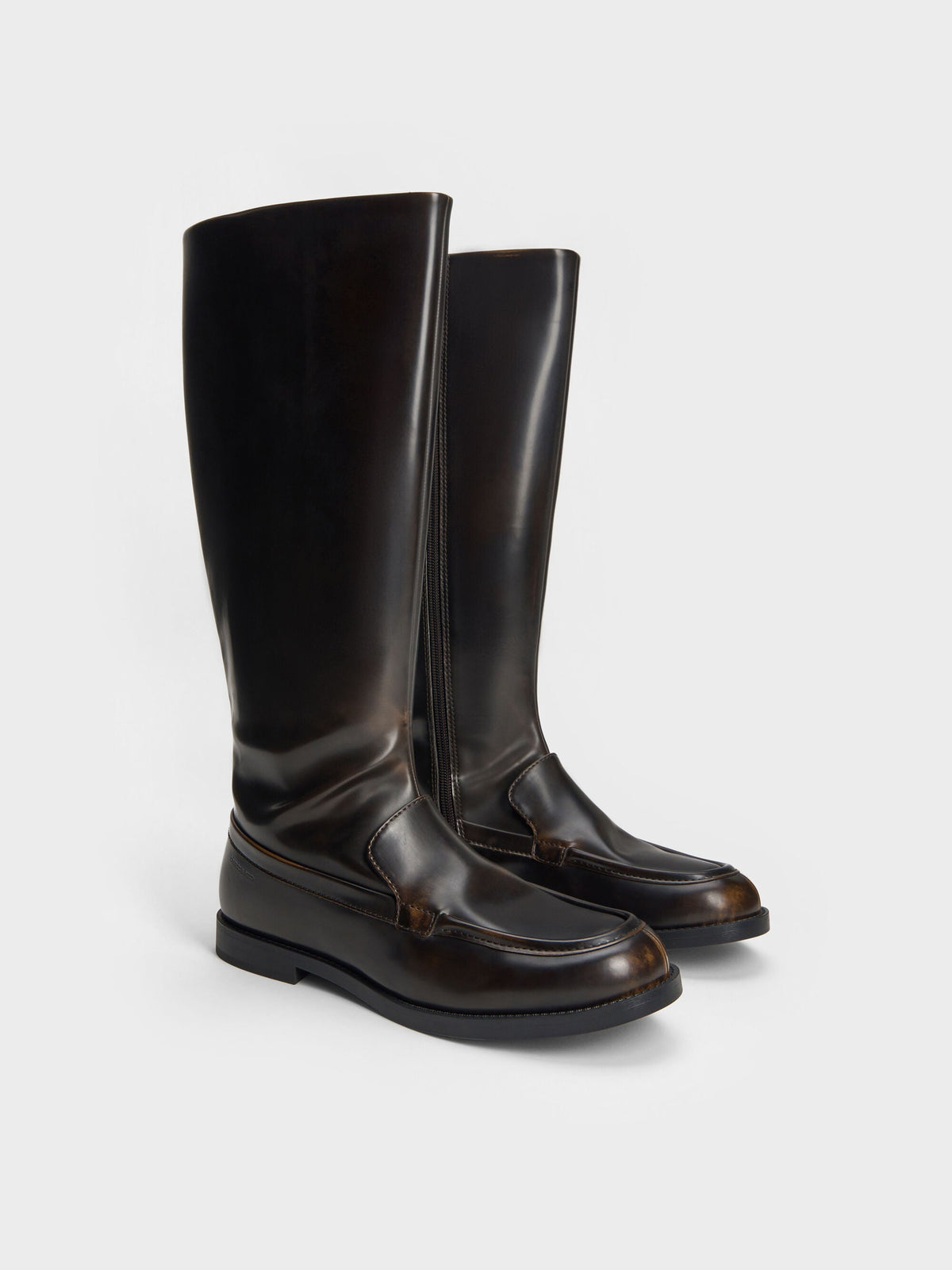 CHARLES & KEITH Everyday / Jagger Knee-High Loafer-Boots - Dark Brown