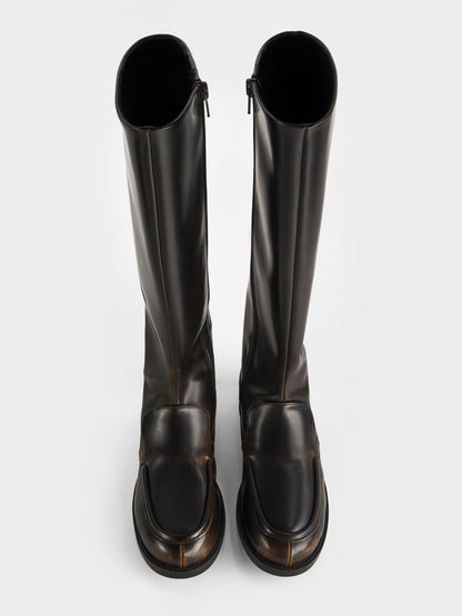 CHARLES & KEITH Everyday / Jagger Knee-High Loafer-Boots - Dark Brown