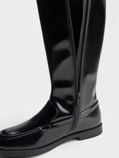 CHARLES & KEITH Value / Jagger Knee-High Loafer-Boots - Black Box