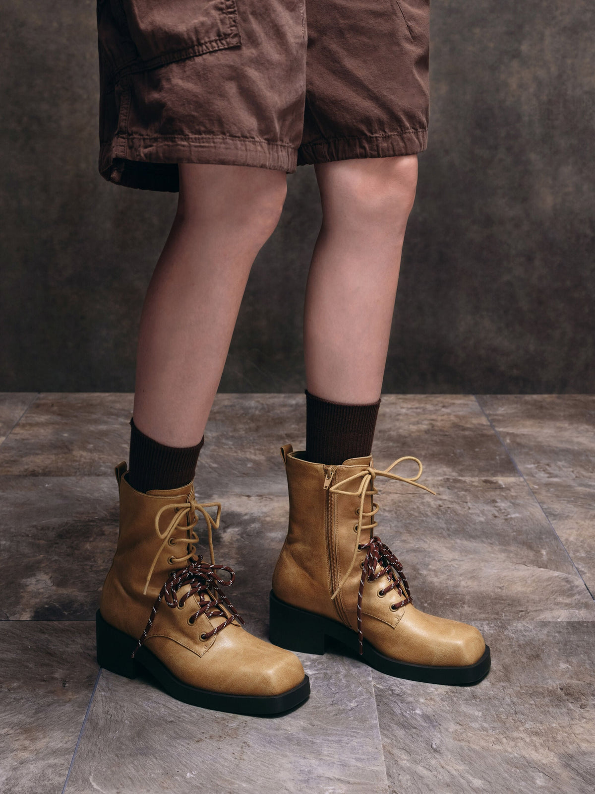 CHARLES & KEITH Recommended / Logan Double-Lace Calf Boots - Sand