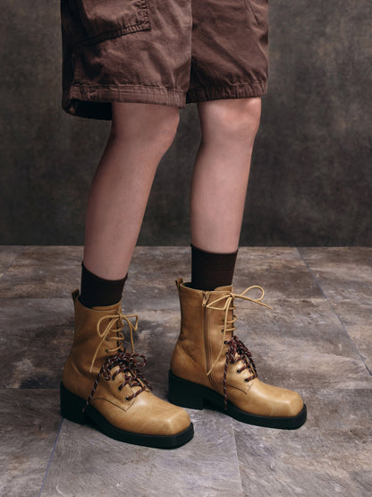 CHARLES & KEITH Recommended / Logan Double-Lace Calf Boots - Sand