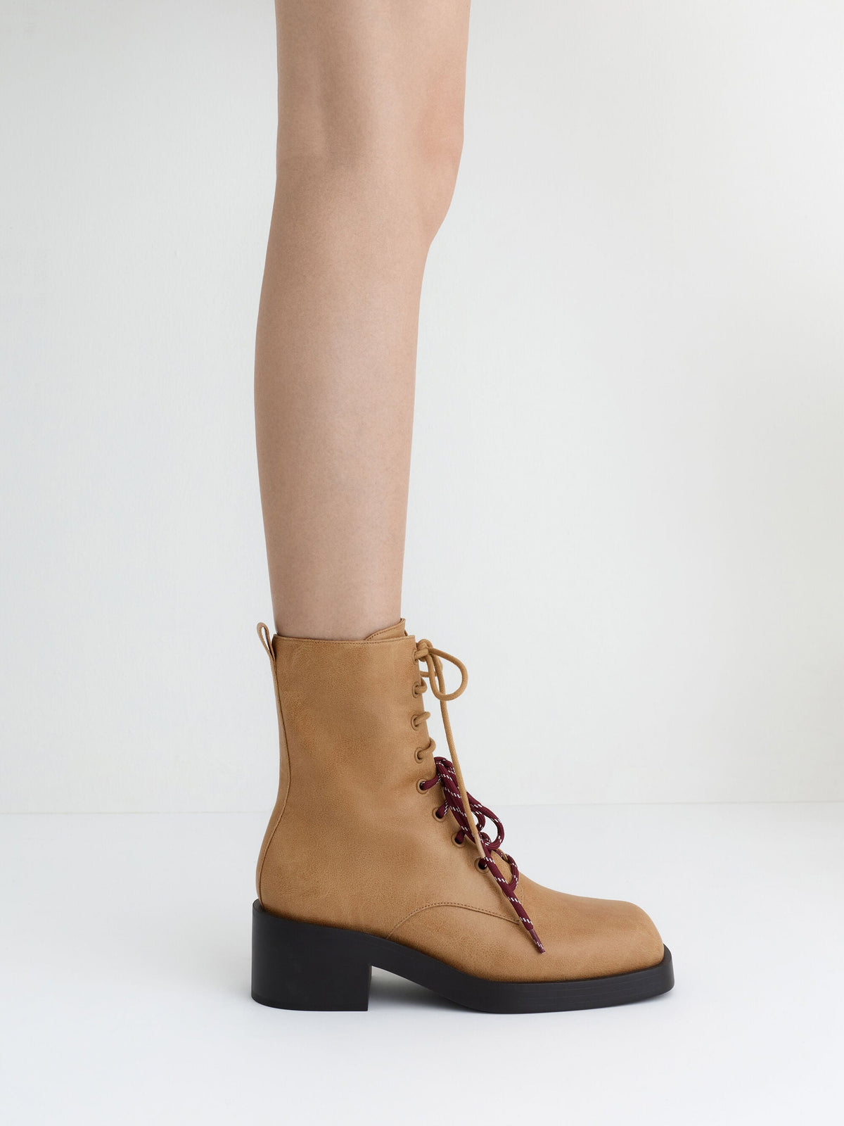 CHARLES & KEITH Recommended / Logan Double-Lace Calf Boots - Sand