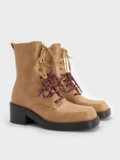 CHARLES & KEITH Recommended / Logan Double-Lace Calf Boots - Sand