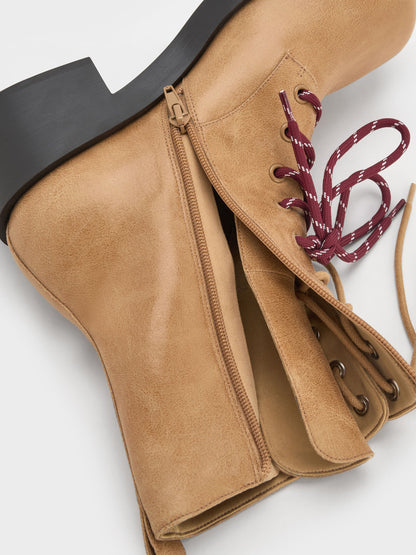 CHARLES & KEITH Recommended / Logan Double-Lace Calf Boots - Sand