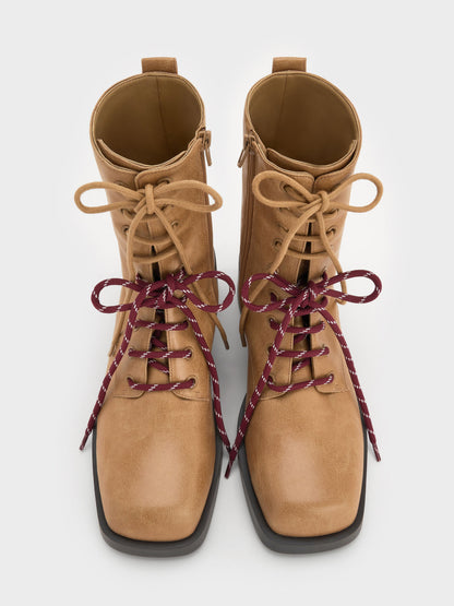 CHARLES & KEITH Recommended / Logan Double-Lace Calf Boots - Sand