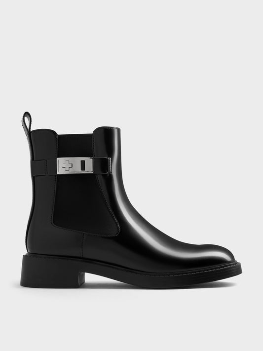 CHARLES & KEITH Latest / Lando Metallic-Buckle Chelsea Boots - Black Box