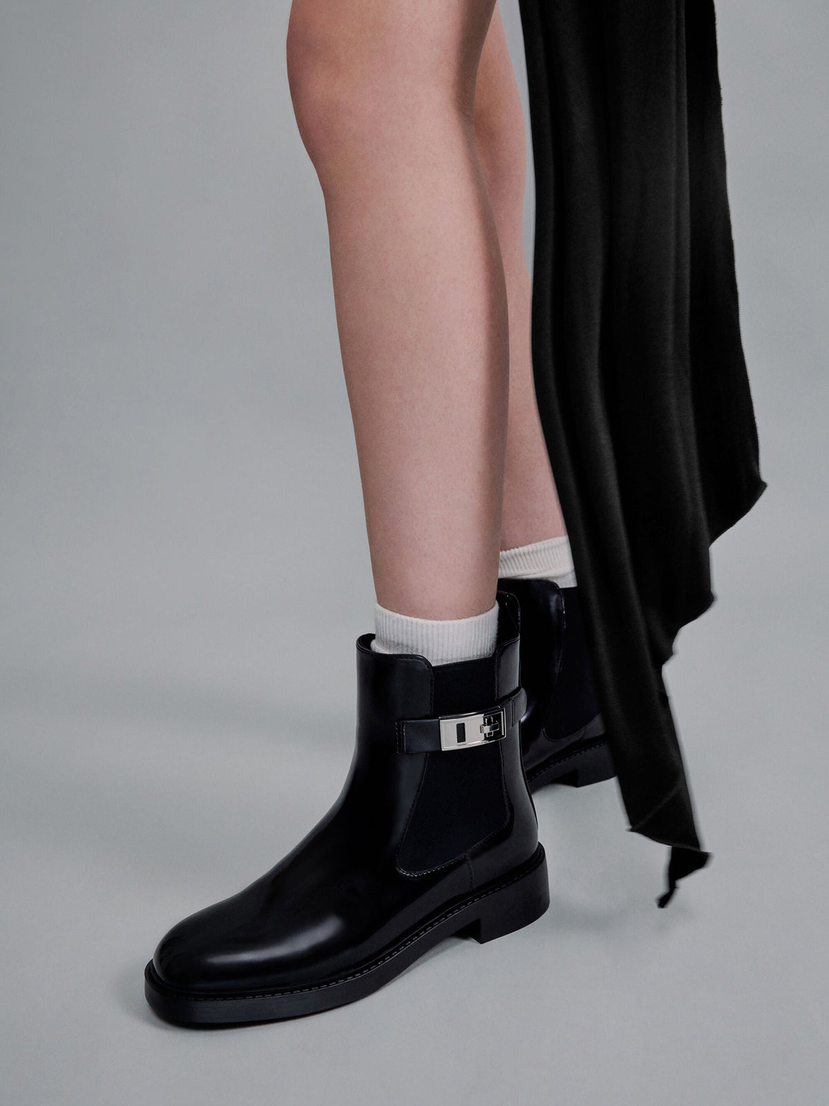 CHARLES & KEITH Latest / Lando Metallic-Buckle Chelsea Boots - Black Box